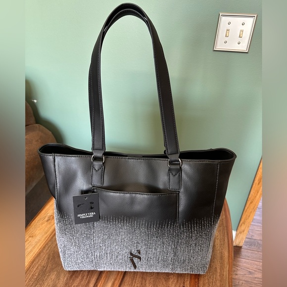 Simply Vera Lavey Raddix vegan Leather Black and Gray Women's Tote Bag NWT - Picture 4 of 16